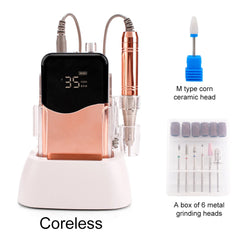 Professional 35,000 RPM Coreless Motor Nail Drill – High Torque 65W Wireless Desktop Station