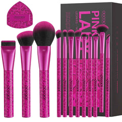 12 Piece Makeup Brush Set – Leopard Pink Professional Beauty Kit