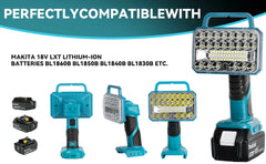 18W 2000LM Cordless LED Flashlight for Makita 18V, USB Port, for Camping, Hiking, Job Site, Indoor & Outdoor Use (No Battery)