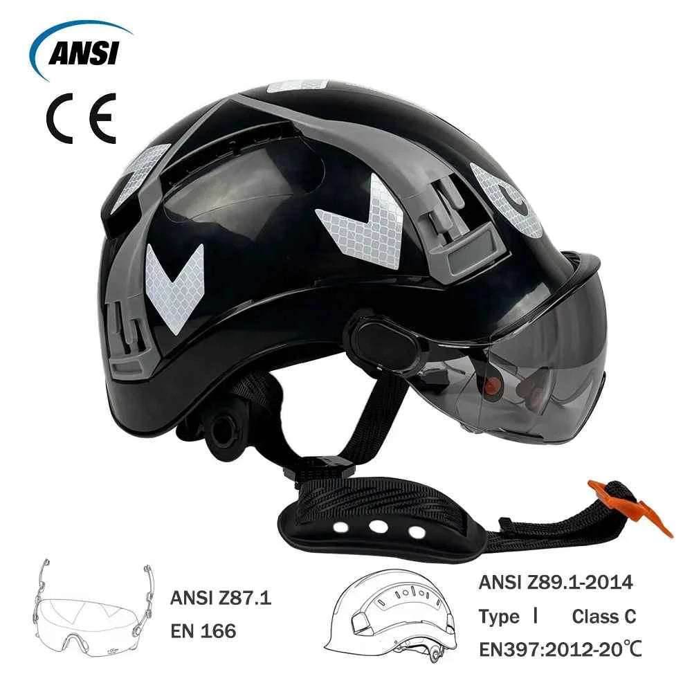 Vented construction safety helmet with double visors and reflective stickers – image 5