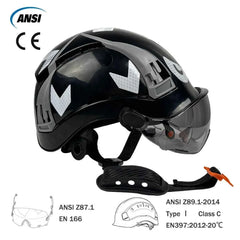 Vented construction safety helmet with double visors and reflective stickers – image 5