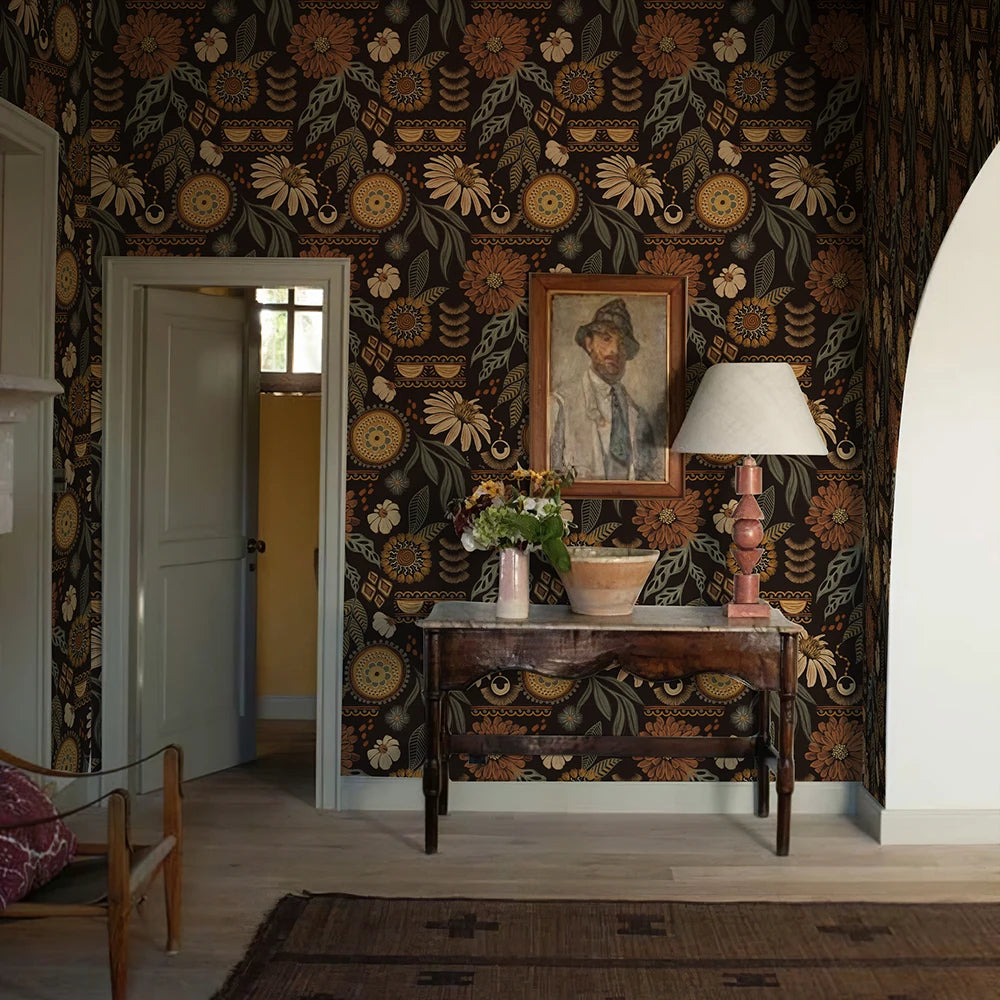 Vintage Boho Brown Floral Peel & Stick Wallpaper by Snagg A Wallpaper