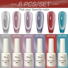 Professional 15ml Magnetic Crystal Cat Eye Gel Collection – 6 Piece High Pigment Red & Pink Reflective System