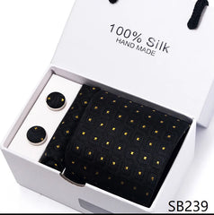Solid Colour Necktie with Matching Handkerchief & Cufflinks - SB239 - Others In Fashion