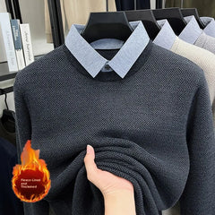 Men’s "Fake Two-Piece" Thermal Pullover | Winter Thickened Fleece-Lined Top