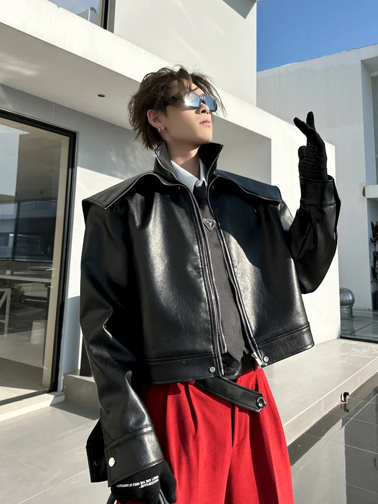 Oversized Black & Orange Faux Leather Jacket by Snagg A Jacket