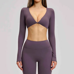 Women's Long Sleeve Crop Sports Top | Exposed Navel Quick-Dry Gym Yoga Running Fitness Wear