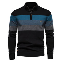Men’s Patchwork Cotton Pullover | 2026 Winter Fashion Mock-Neck Sweater