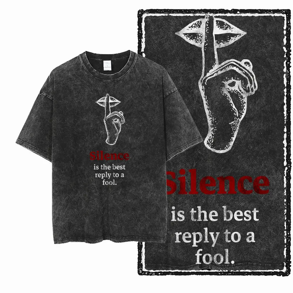 Acid Washed Black Cotton Creative Graphic T-Shirt – Men's Vintage Streetwear Tee