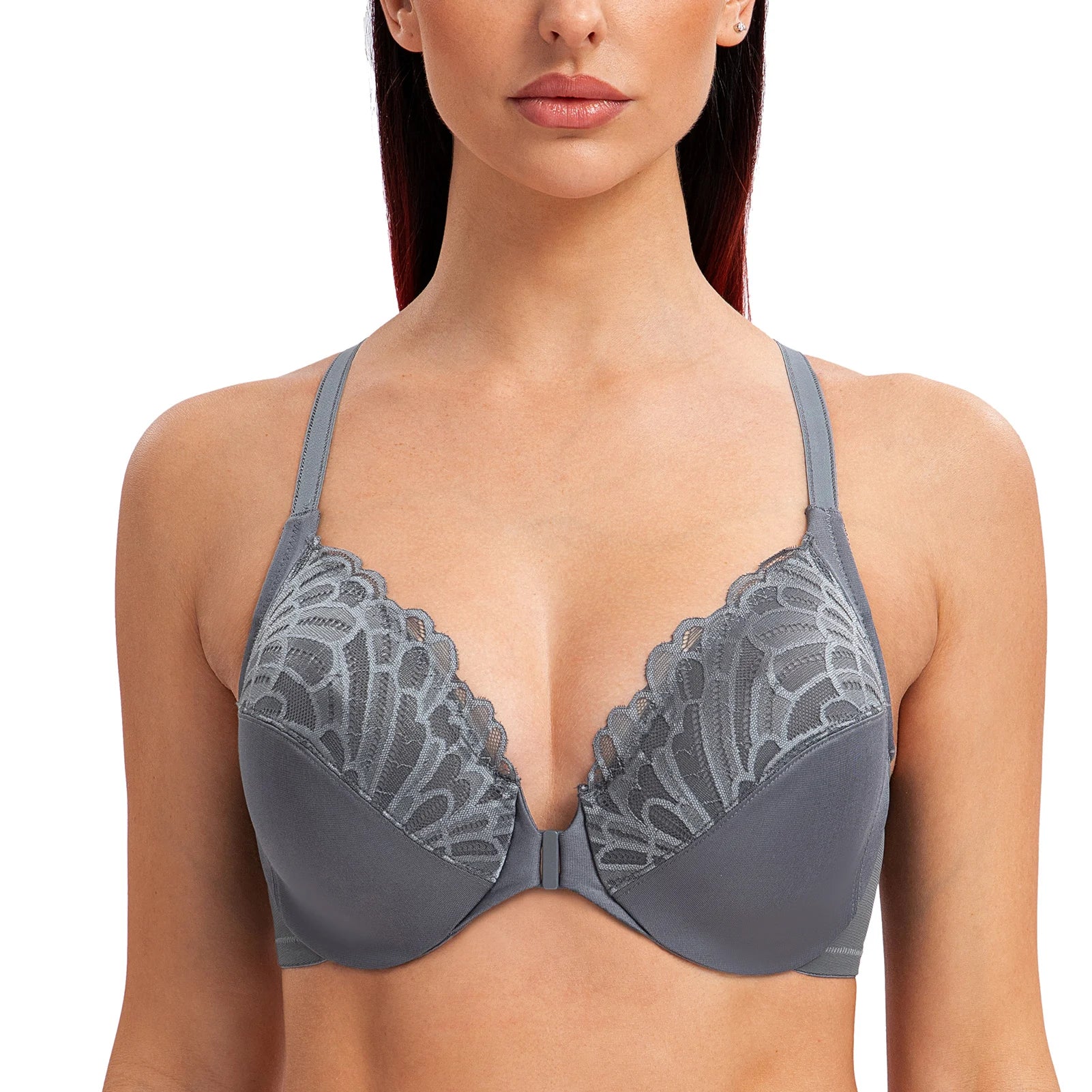 Plus Size Front Closure Racerback Bra | Lace Underwire Full Coverage Unlined
