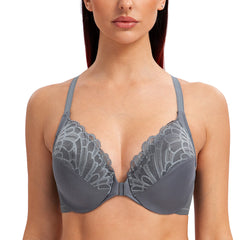 Plus Size Front Closure Racerback Bra | Lace Underwire Full Coverage Unlined
