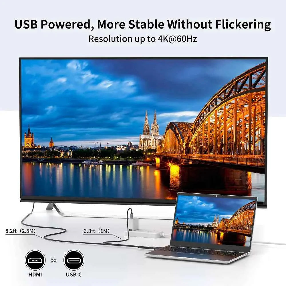 90-Degree HDMI to USB-C Cable 4K@60Hz 2.5M – Touch Monitor Support for Xreal, Xbox, PS5 & Laptop