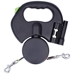 Retractable Double Dog Leash 1-to-2 – Automatic Lead with Built-In Flashlight & Bag Dispenser