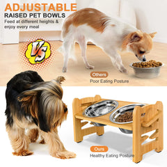 Elevated Stainless Steel Dog & Cat Bowls with Bamboo Stand by Snagg A Feeder