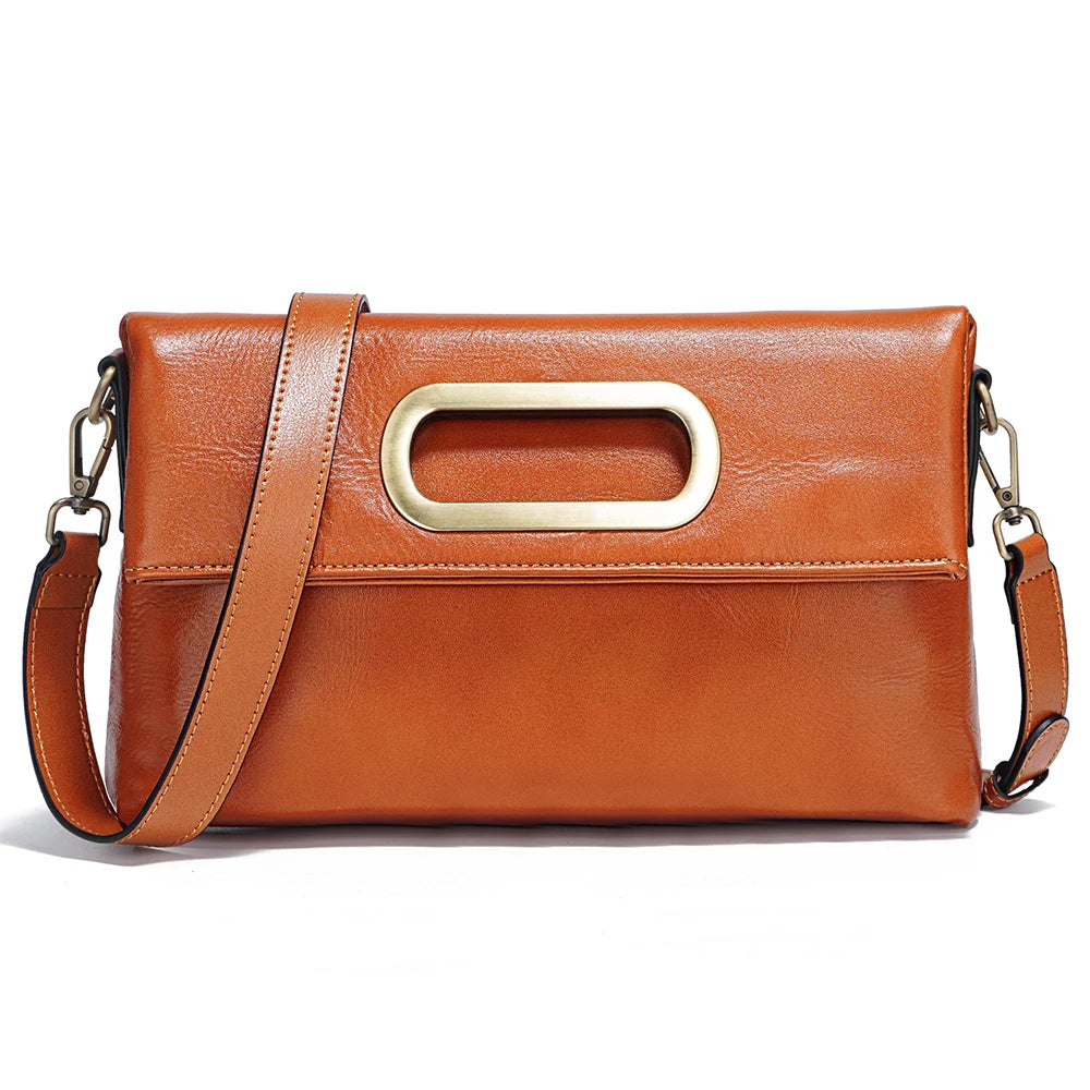 Vintage Genuine Leather Crossbody Handbag – Large Capacity Designer Shoulder Bag for Women, All Seasons