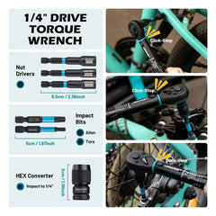2–14 Nm Bike Torque Wrench Set 21-Piece – 1/4" Socket Spanner with Impact Bits for Bicycle & Motorcycle
