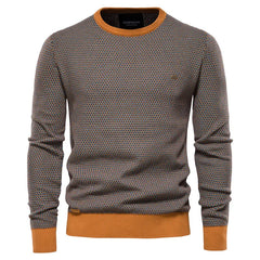 Men’s Cotton Spliced Knit Pullover | Modern Patchwork Thermal Winter Sweater