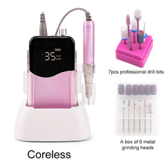 Professional 35,000 RPM Coreless Motor Nail Drill – High Torque 65W Wireless Desktop Station