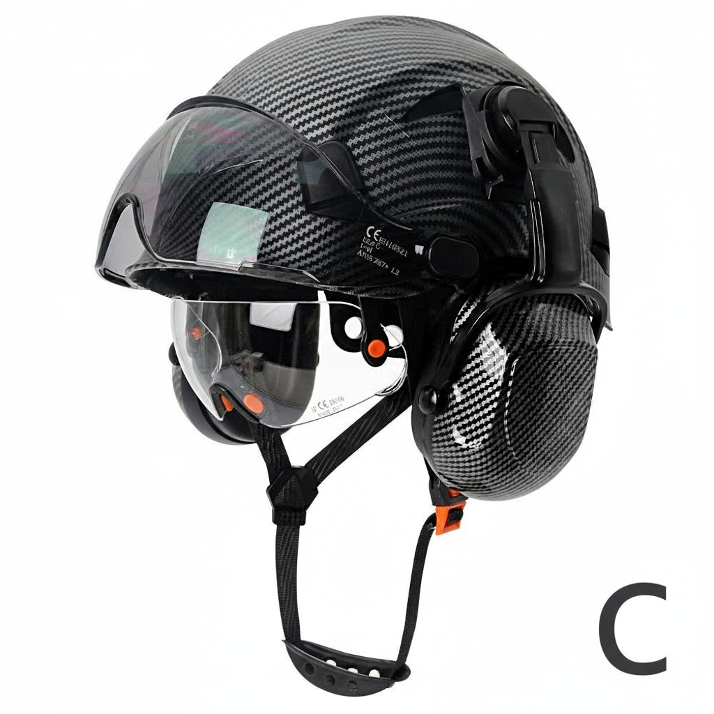 Carbon Fiber Pattern Safety Helmet With Earmuffs Double Goggles by Snagg A Safety Helmet