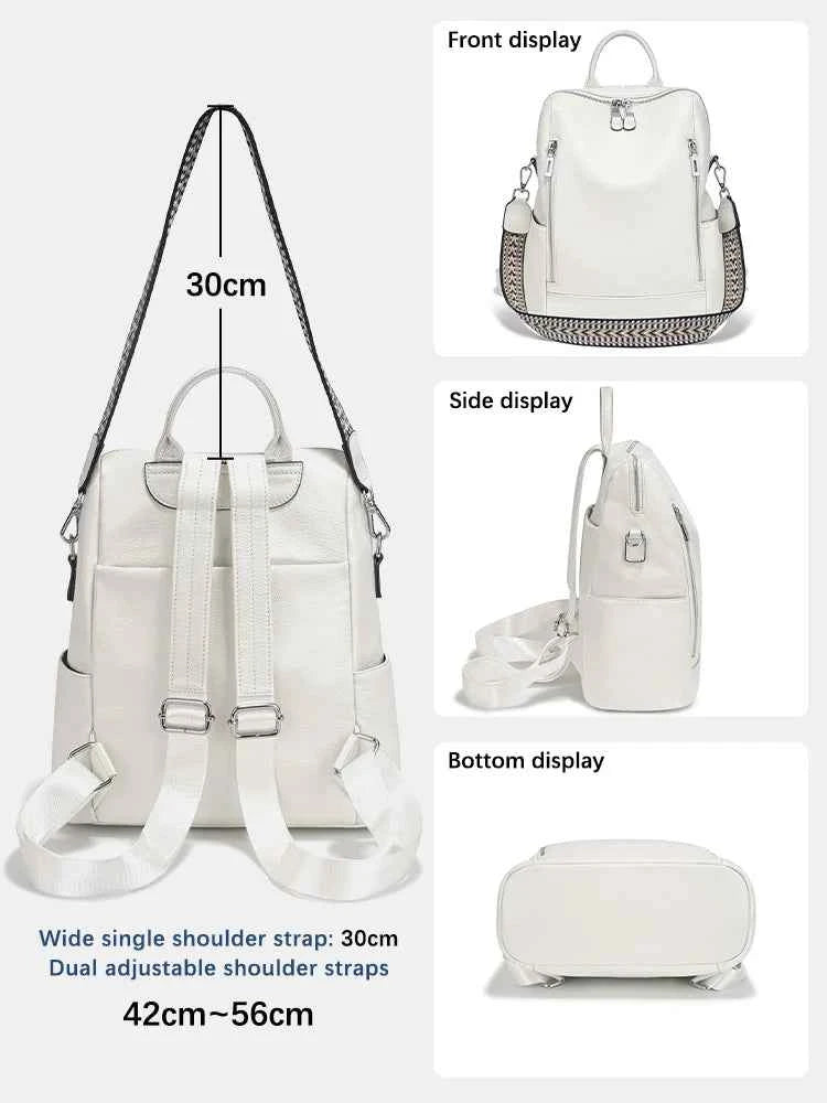Genuine Leather Convertible Backpack – Multi-Pocket Day Pack & Shoulder Bag for Travel & Commuting