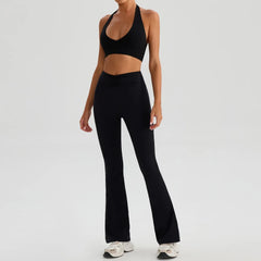 Women's Sports Bra & Flared Trousers Yoga Set | Gym Fitness Tracksuit Workout Sportswear Athletic
