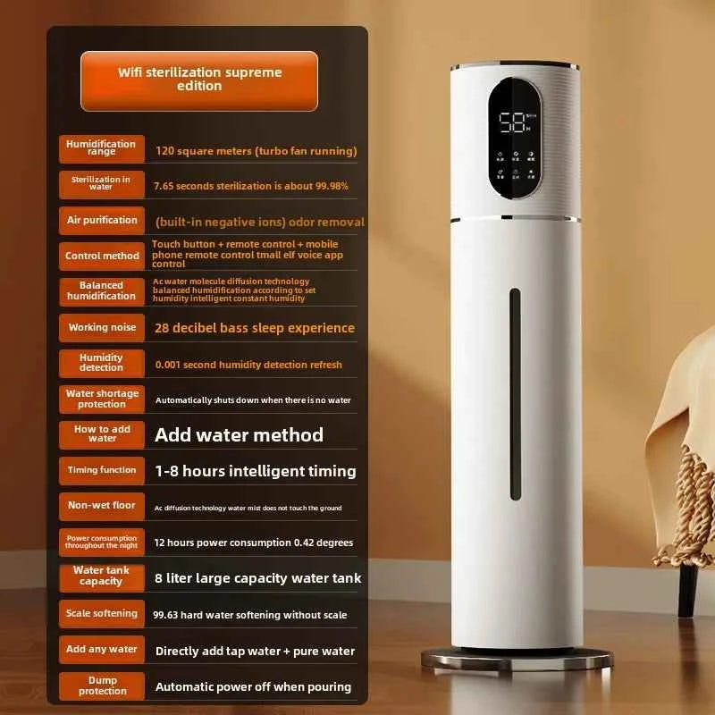 8L Ultrasonic Air Humidifier - Large Capacity Floor Standing Cool Mist Diffuser with Remote Control