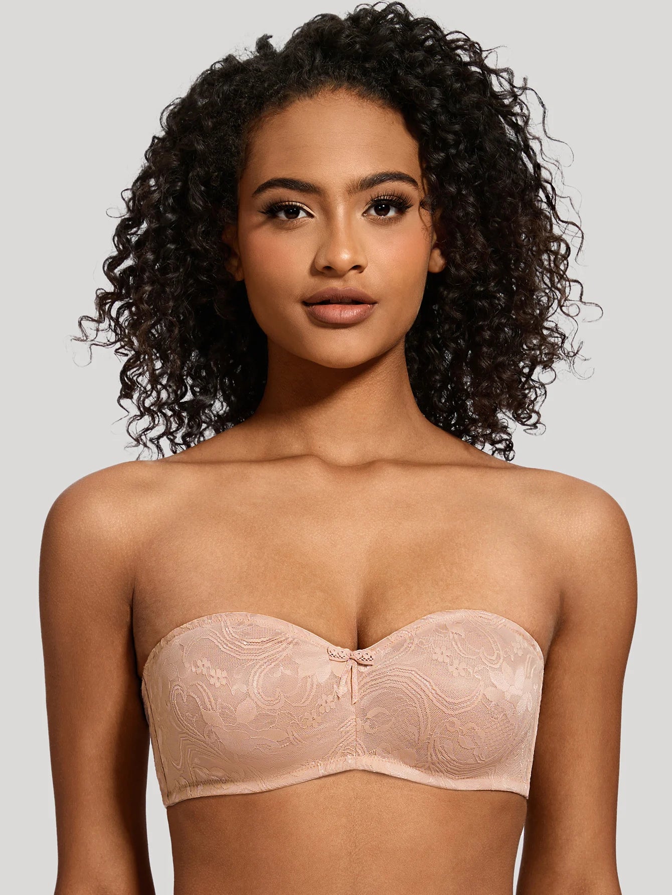Strapless Minimizer Bra | Sheer Lace Bandeau Underwire No Padding See-Through