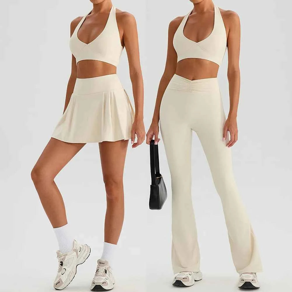 Women's Sports Bra & Flared Trousers Yoga Set | Gym Fitness Tracksuit Workout Sportswear Athletic