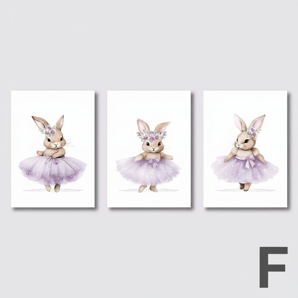 3pcs Ballerina Bunny Canvas Prints by Snagg A Print