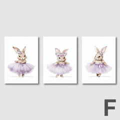 3pcs Ballerina Bunny Canvas Prints by Snagg A Print