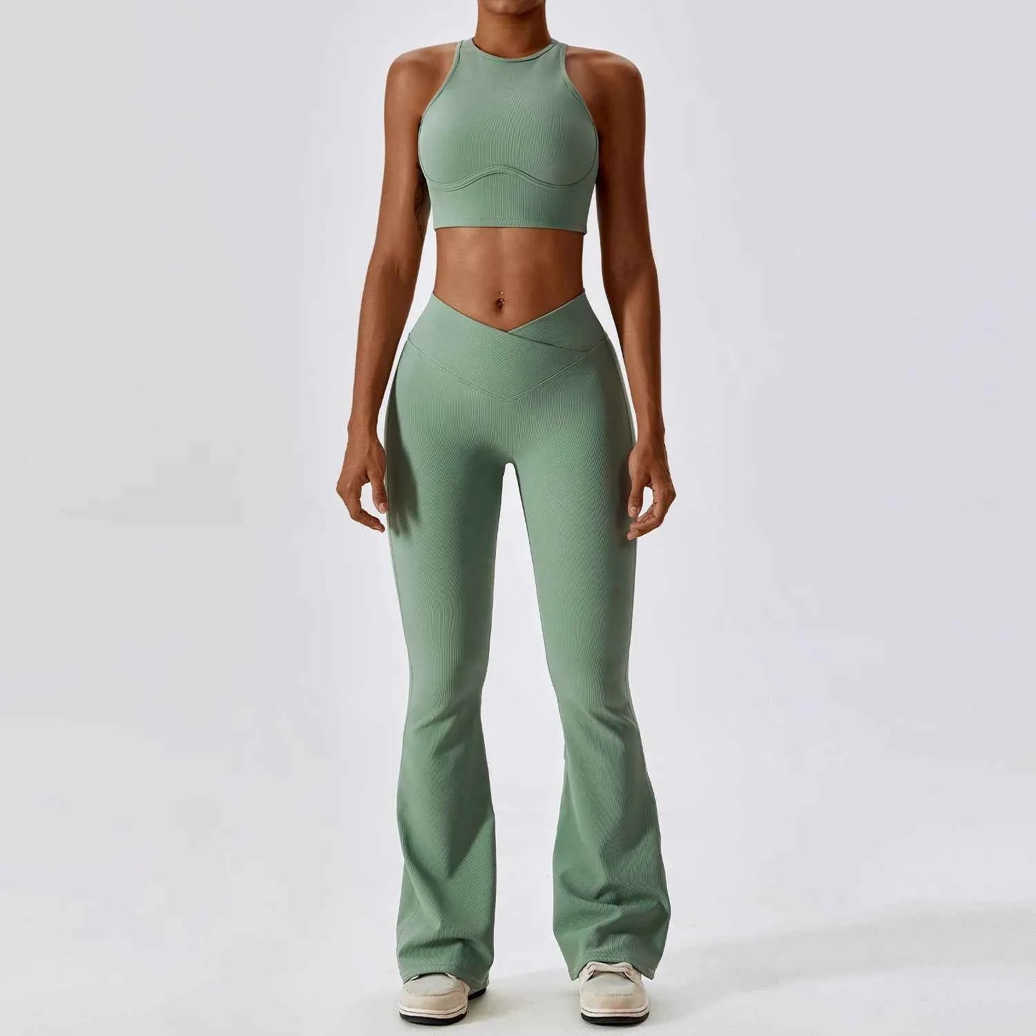Women's 2-Piece Ribbed Seamless Yoga Set | Sports Bra & Gym Leggings Fitness Tracksuit Activewear