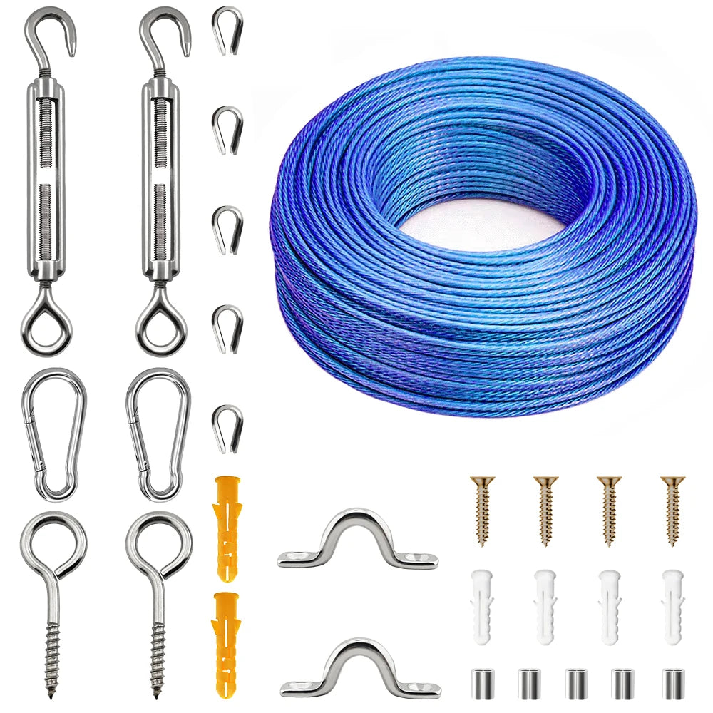 304 Stainless Steel Rope Kit 10/15/20M | PVC Coated Cable for Garden Fence Clothesline Balcony Camping
