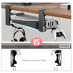 Under Desk PS5 Mount Stand with Game Controller and Headphone Organizer Bracket by Snagg A PS Stand