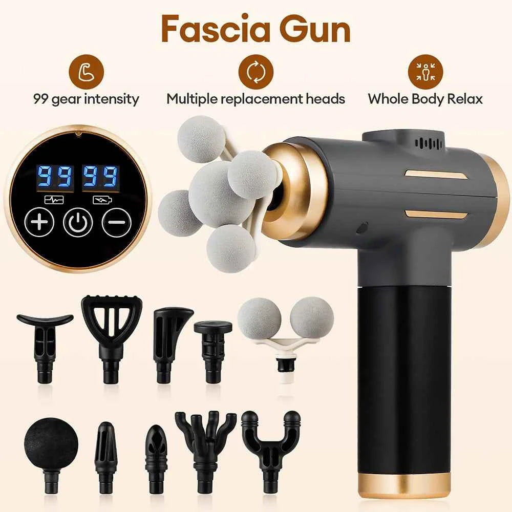 11 in 1 Fascia Massage Gun – 99 Level Deep Tissue Muscle Recovery Device