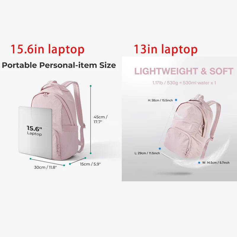 Women's Waterproof Nylon Laptop Backpack 13" – Lightweight Large Capacity College & University Bag