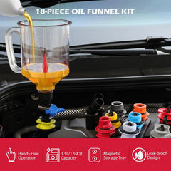 18 Pcs Engine Oil Funnel Kit – Automotive Oil Change Set with Magnetic Storage