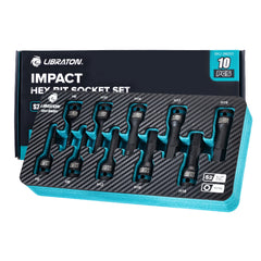 10 Pcs 1/2" Drive Impact Hex Bit Socket Set – High Torque Metric Sockets with XPE Storage for Automotive & Machinery Repair