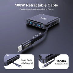 240W GaN Desktop Charger | Digital Display + 100W Retractable USB-C Cable Fast Charger Phone Laptop