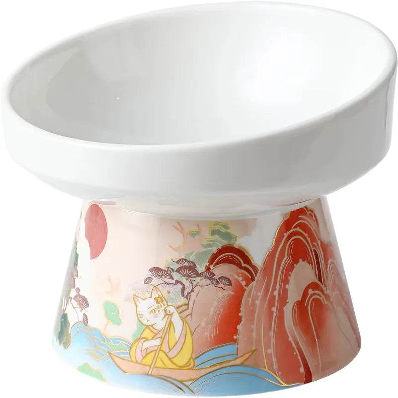 Ceramic Cat Bowl Feeder with Raised Stand - SnaggIt