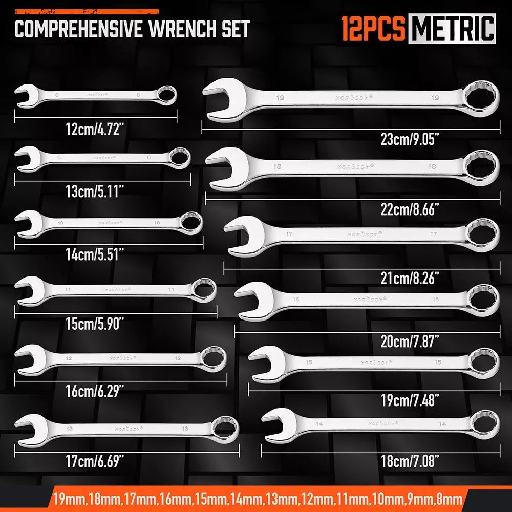 12 Piece Metric Combination Wrench Set – 8mm–19mm by Snagg A Wrench Set
