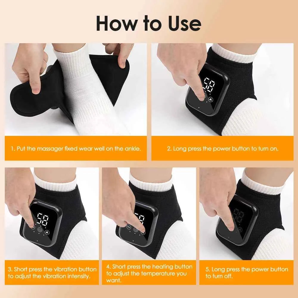 Electric Heated Ankle & Foot Massager Wrap – Cordless Vibration Therapy Support Brace