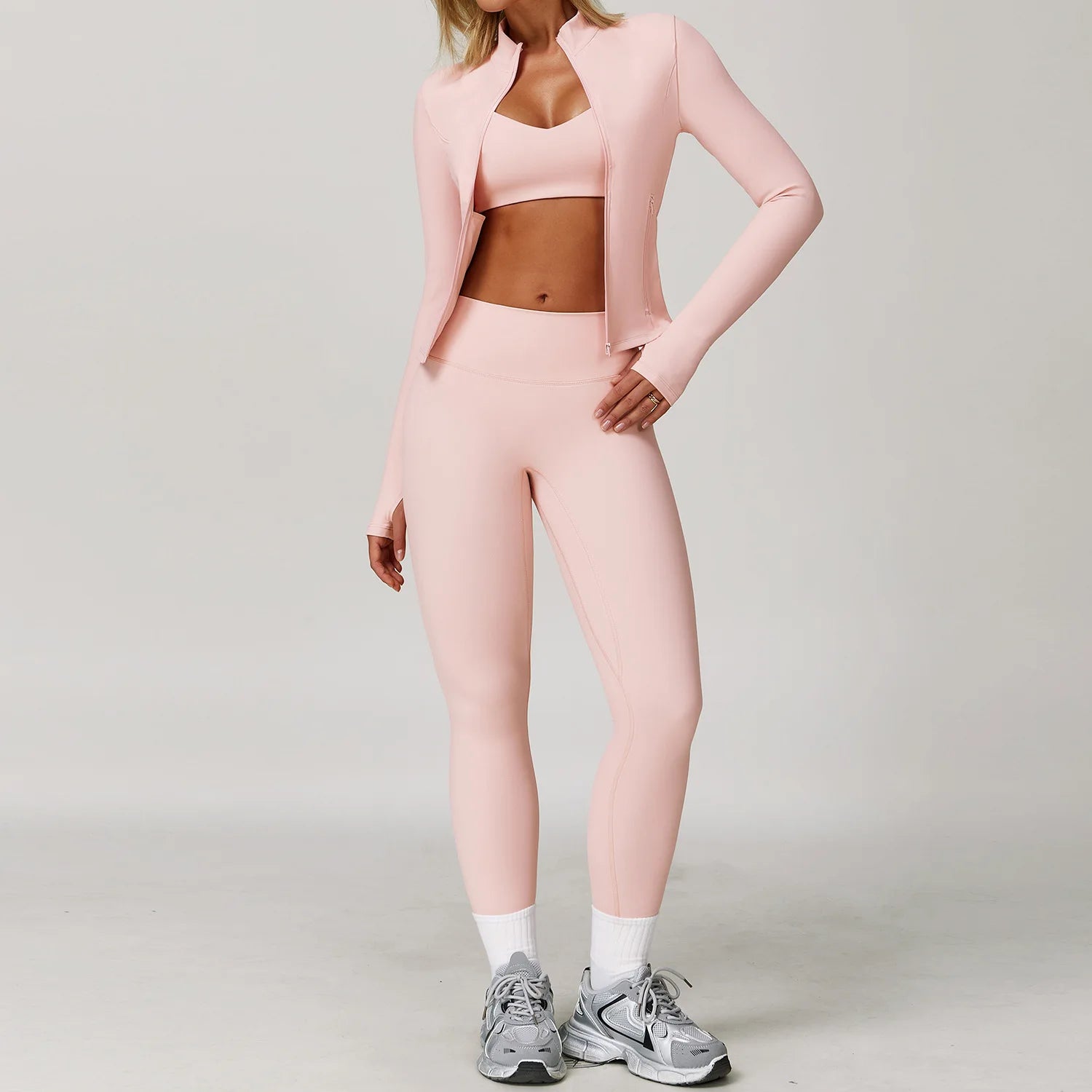 Women's 2/3-Piece Long Sleeve Yoga Suit | Sports Bra Running Workout Gym Tracksuit Athletic Wear