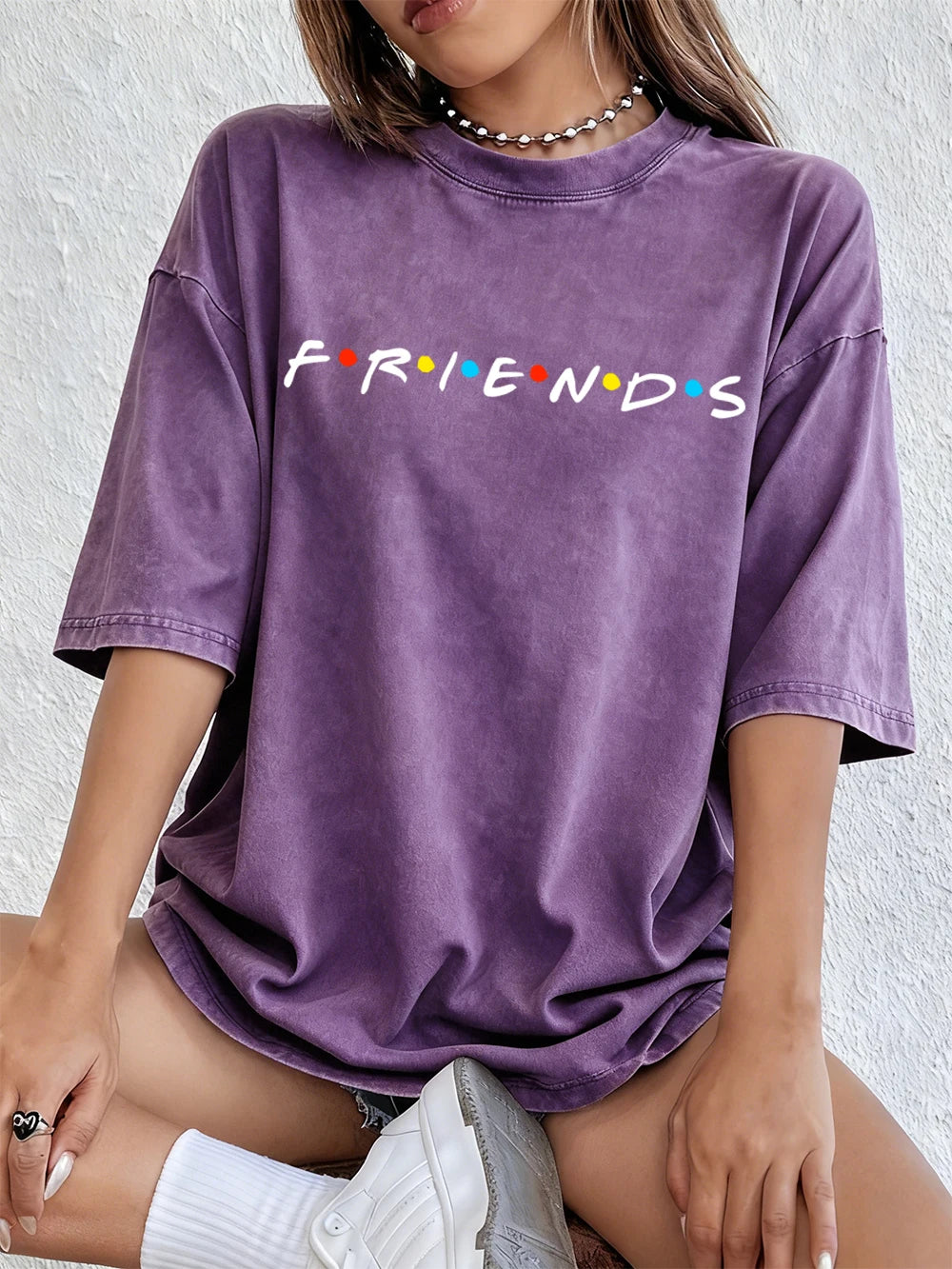 Women's TV Show Inspired Washed T-Shirt | Cotton Oversize Soft Summer Street O-Neck Casual Top