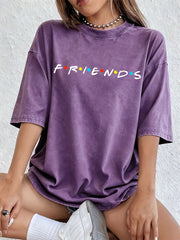 Women's TV Show Inspired Washed T-Shirt | Cotton Oversize Soft Summer Street O-Neck Casual Top