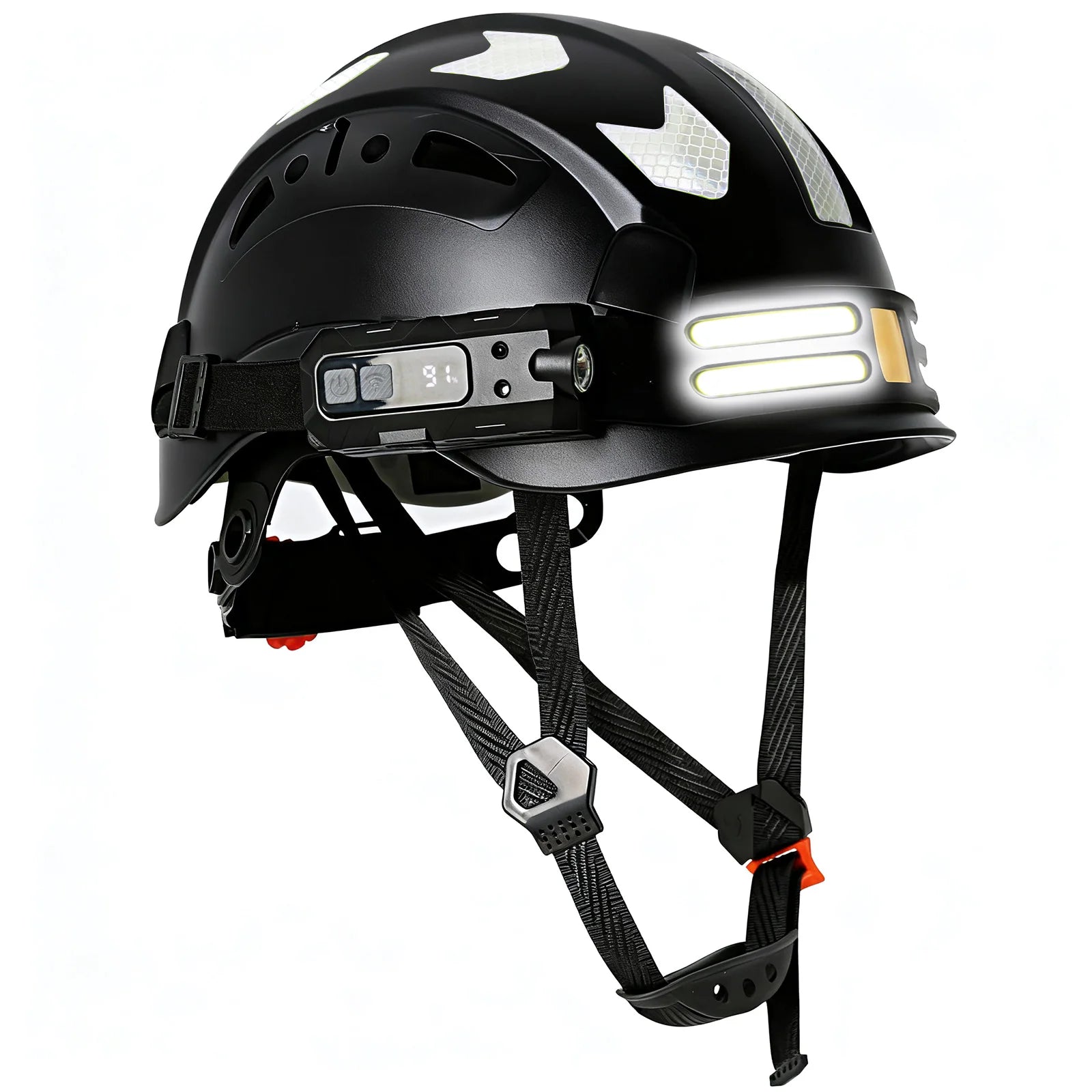 Construction safety helmet with headlamp and reflective stickers – image 7