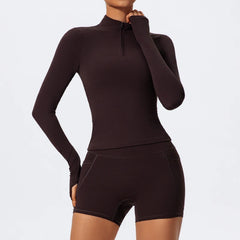 Women's Long Sleeve Workout Suit | Quick-Dry Gym Bra & Short Tracksuit Running Yoga Clothes Set