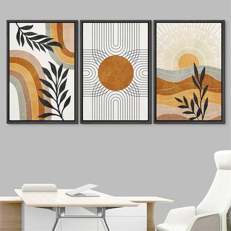 Geometric Sun & Desert Plants Wall Art – Set of 3 by SnaggIt