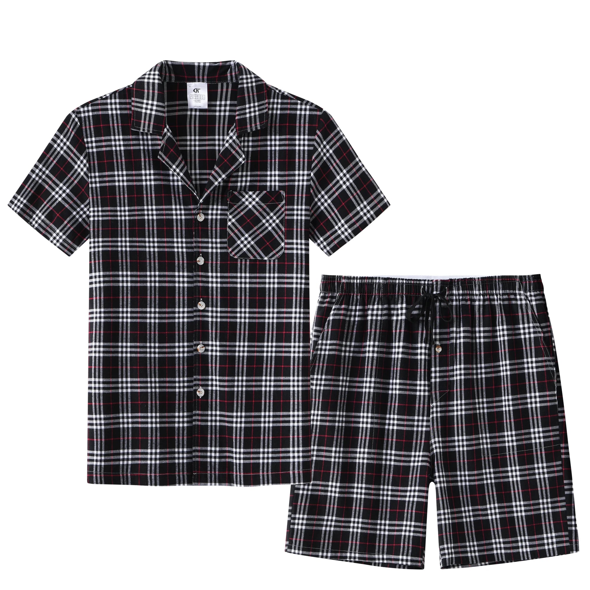Men's Cotton Short Pajama Set | 2-Piece Breathable Button Top & Elastic Shorts Summer Loungewear