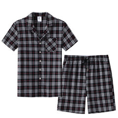 Men's Cotton Short Pajama Set | 2-Piece Breathable Button Top & Elastic Shorts Summer Loungewear