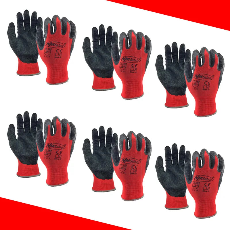 12 Pieces/ 6 Pairs Safety Work Protective Gloves Construction Builders Grip Knit Polyester Cotton Guantes For Gardening by Snagg A Gloves